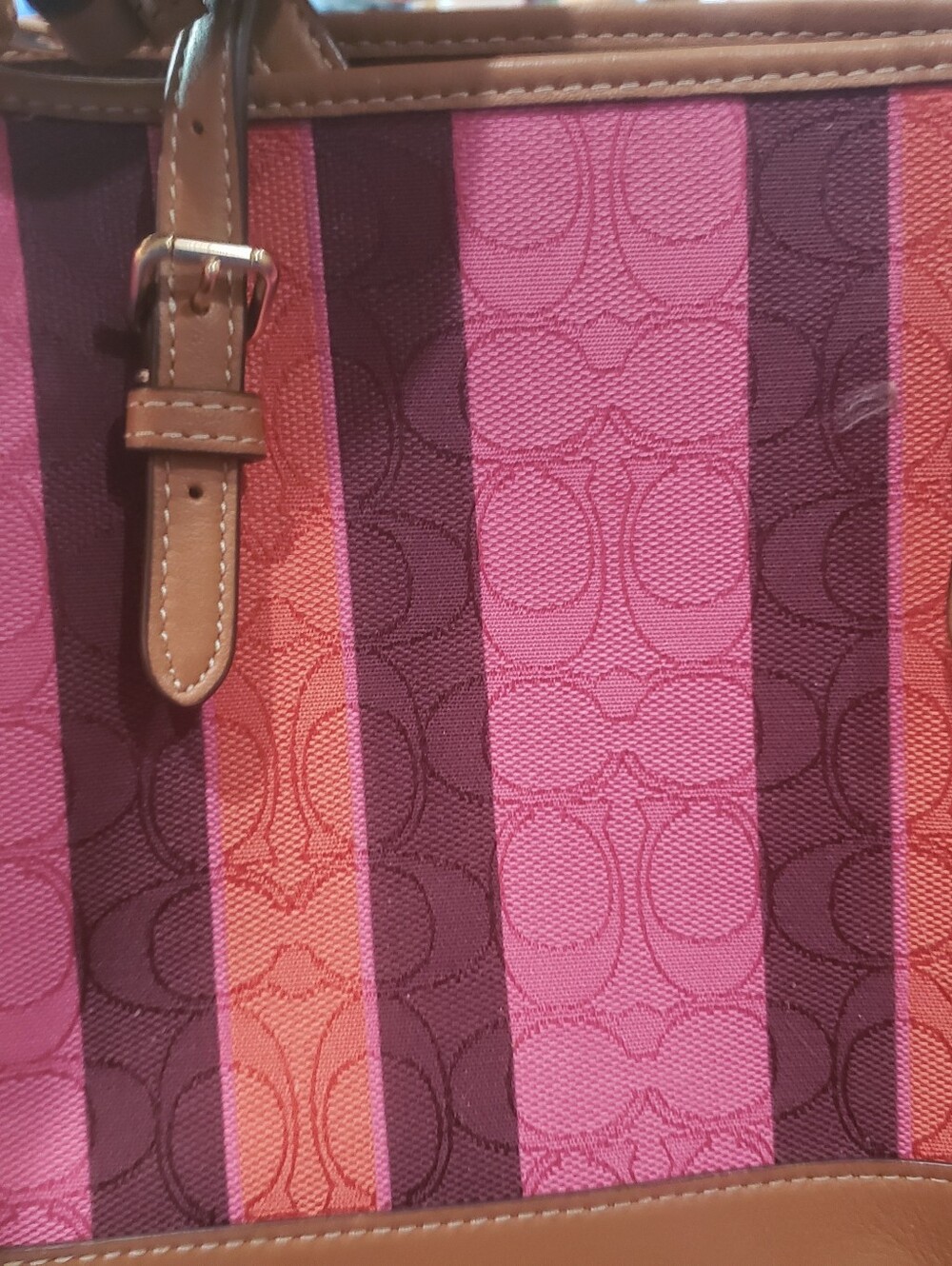 Coach Striped Jacquard Tote in Pink, Berry & Tan